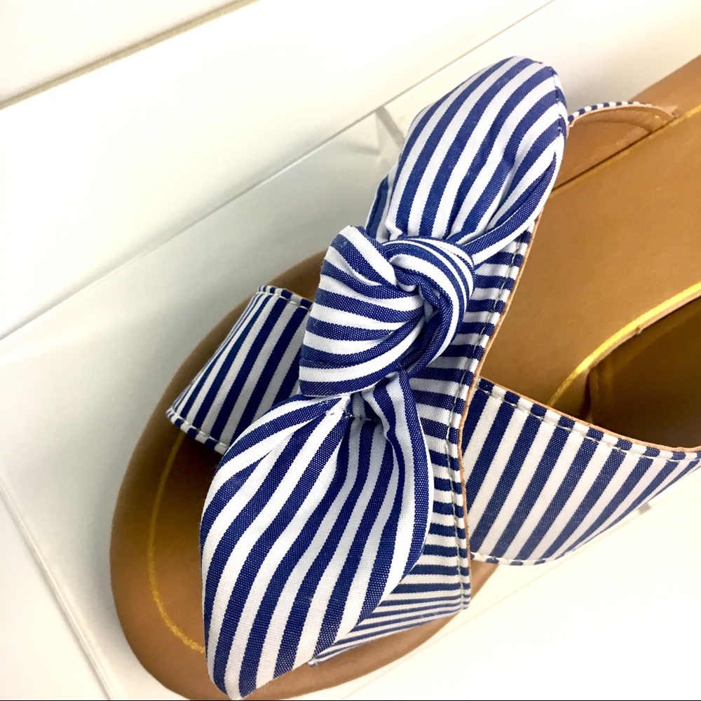 LAST TWO LEFT Striped Bow Slip On Sandals - Picture 6 of 7